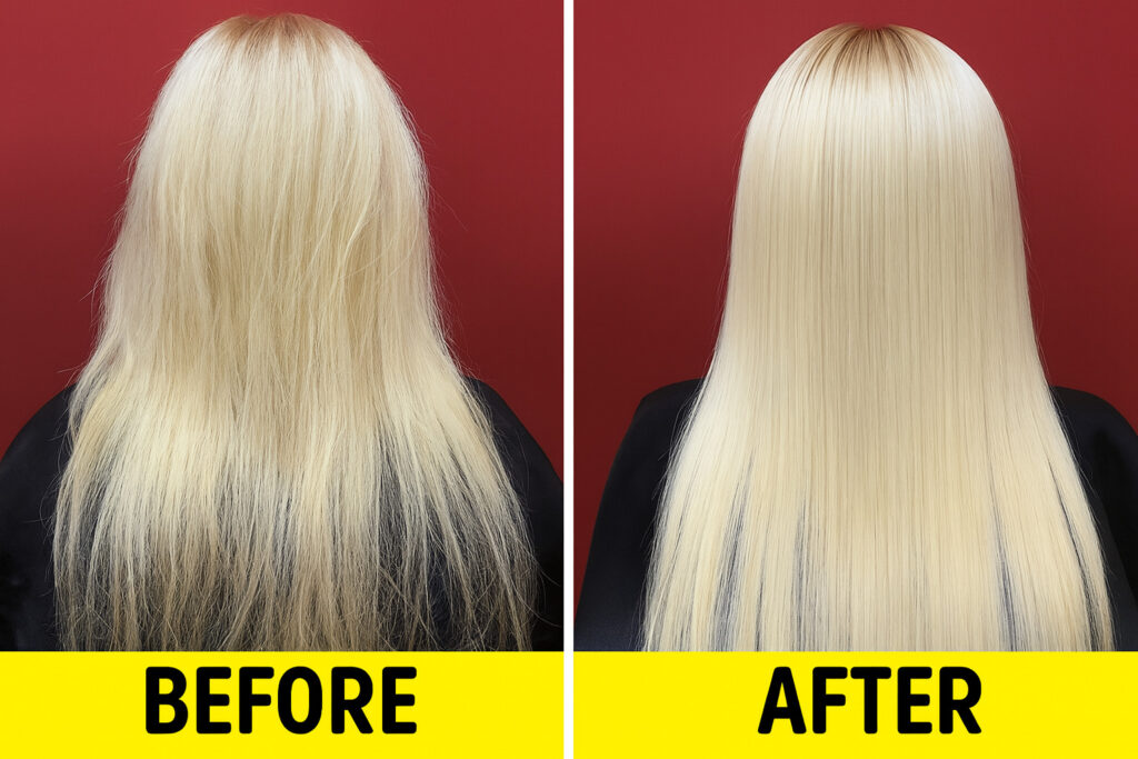 Сравнение волос до и после процедуры ботокса для волос