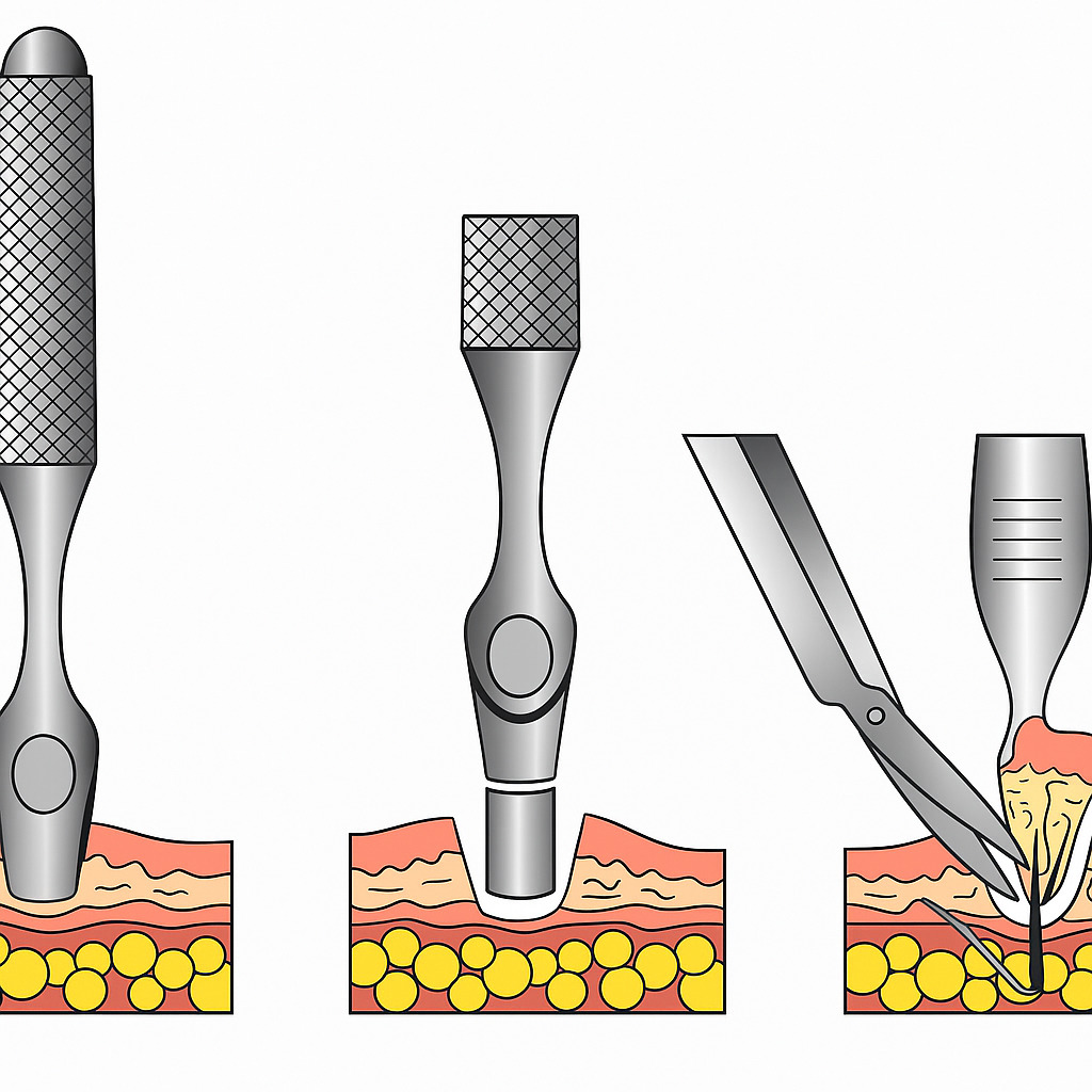 Схема проведения биопсии кожи головы с использованием панча
